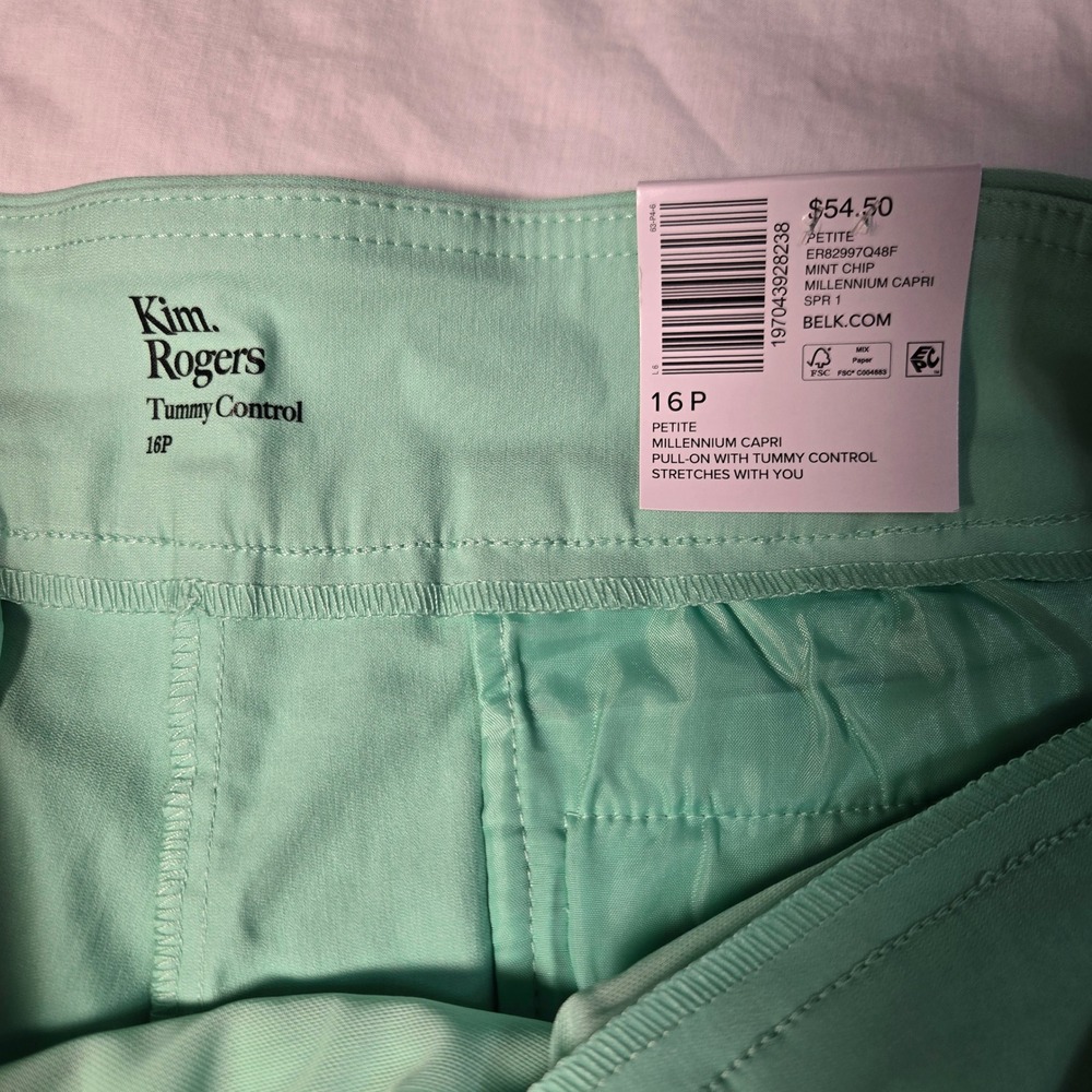 Kim Rogers Capri Pants 16P Mint Green Millennium Capri Tummy Control Pull On NWT - Picture 2 of 8